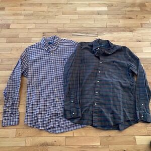 Lot of 2 Ralph Lauren Mens Large Plaid Button Down Shirts Burgundy Green Blue